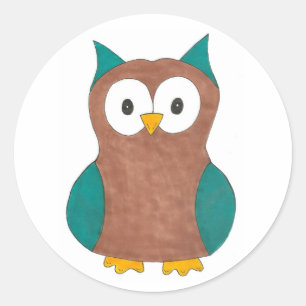 Redonda Pegatina de Bird Print Owl Pattern Blue Brown Owl