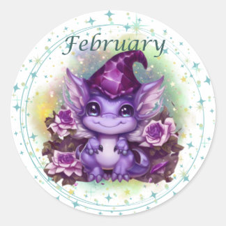 Redonda Pegatina de Birthstone Febrero AmethyDragon