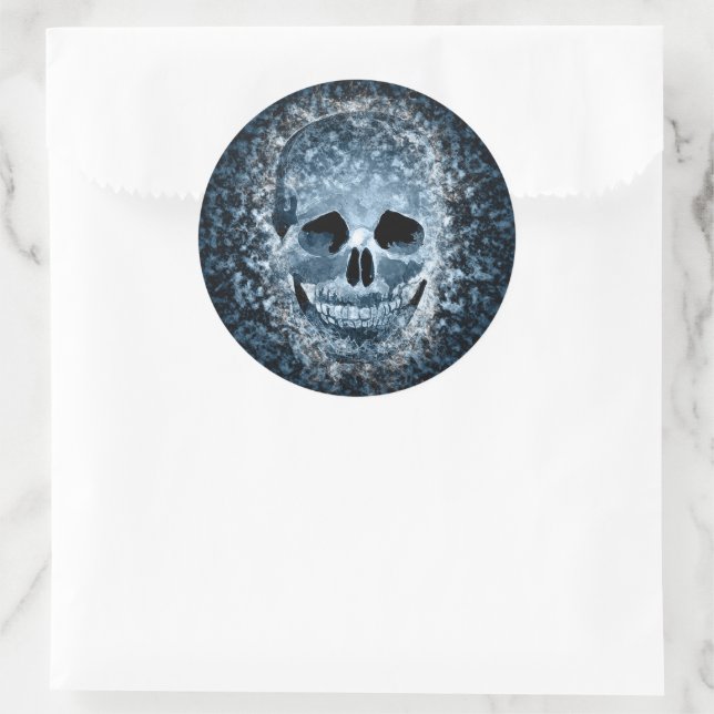 Redonda Pegatina de Blue Skull Art Halloween (Bolso)
