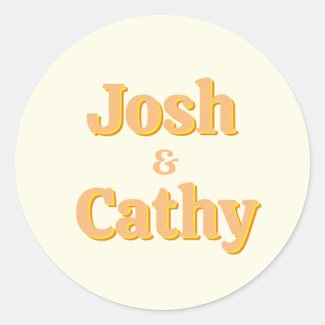 Redonda Pegatina de boda amarilla retro (Anverso)