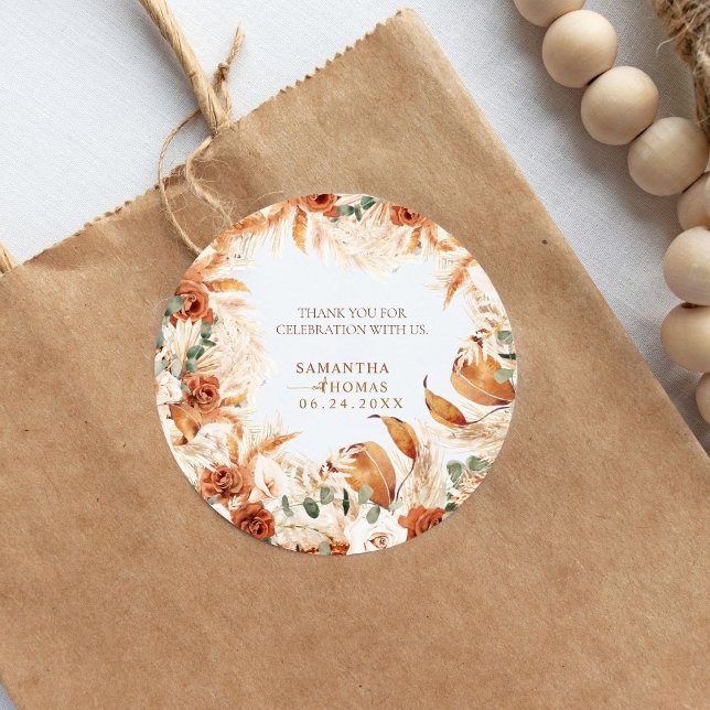 Redonda Pegatina de boda boho con acuarela elegante (Subido por el creador)