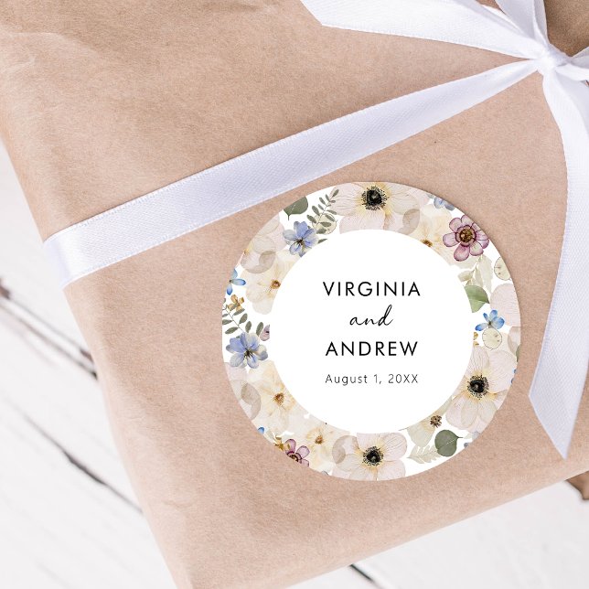 Redonda Pegatina de boda botánica floral moderna (Elegant Modern Floral Botanical Watercolor Wedding Sticker by Painted Paperie
)