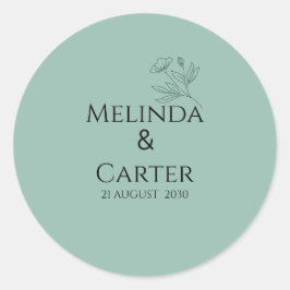 Redonda Pegatina de boda botánica minimalista