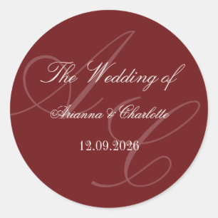 Redonda Pegatina de boda Burgundy Old Money