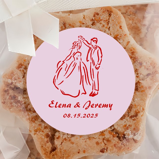 Redonda Pegatina de Boda caprichoso de mano rosada (Subido por el creador)