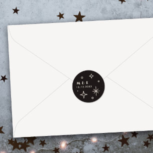 Redonda Pegatina de boda celestial Black Moon & Stars