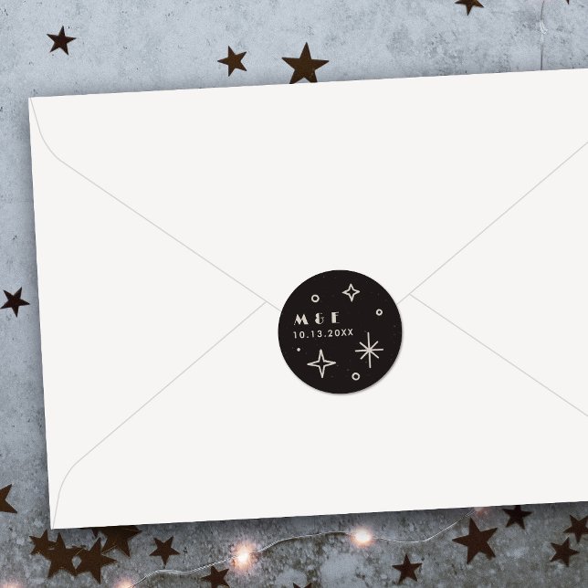 Redonda Pegatina de boda celestial Black Moon & Stars (Subido por el creador)