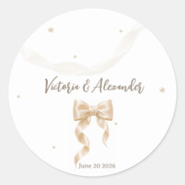 Redonda Pegatina de boda con lazo de satén elegante