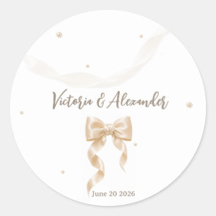 Redonda Pegatina de boda con lazo de satén elegante