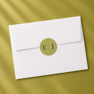 Redonda Pegatina de boda con monograma moderno Chartreuse