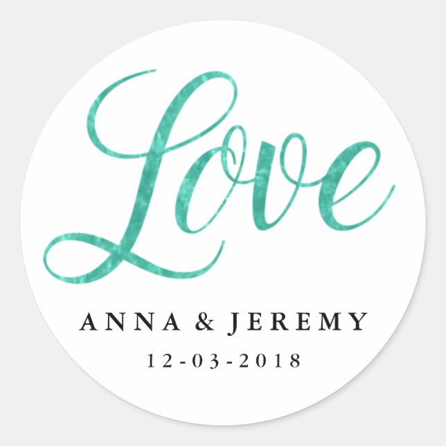Redonda Pegatina de Boda de acuarela de menta de amor (Anverso)