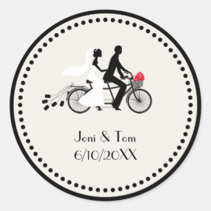 Redonda Pegatina de Boda de bicicleta tándem