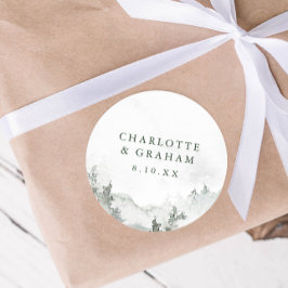 Redonda Pegatina de Boda de bosque de acuarela