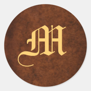 Redonda Pegatina de Boda de hoja de desplazamiento monogra