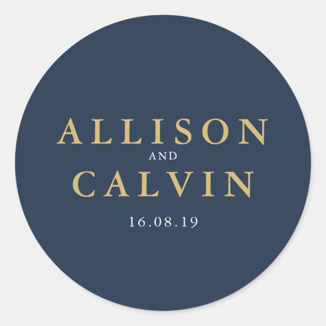 Redonda pegatina de boda de oro y marina náutica (Anverso)