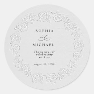 Redonda Pegatina de boda de rosas blancas con relieve fals