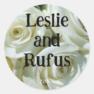 Redonda Pegatina de boda de rosas blancas personalizadas
