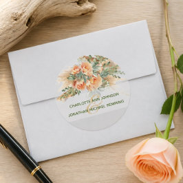 Redonda Pegatina de boda de rosas melocotón y madera flota