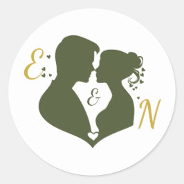 Redonda Pegatina de boda editable elegante oro salvia