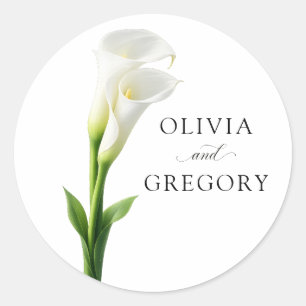 Redonda Pegatina de boda elegante Calla Lily Blanca Editab