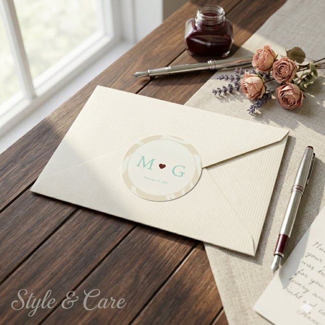 Redonda Pegatina de boda elegante con diseño romántico ref (Elegant Wedding Sticker Refined Romantic Design)