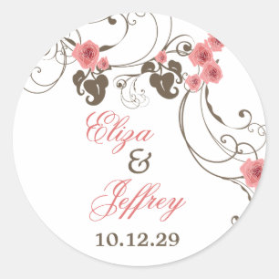 Redonda Pegatina de Boda Elegante Floral Fleur Roses Rosa