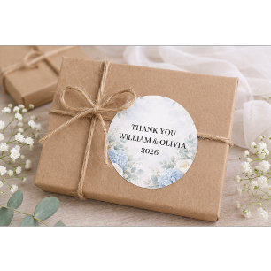 Redonda Pegatina de boda floral azul personalizada