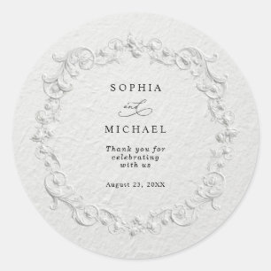 Redonda Pegatina de boda floral con relieve falso