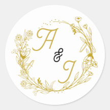 Pegatina de boda floral de oro editable
