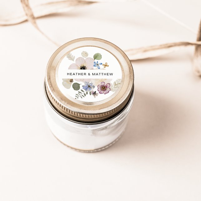 Redonda Pegatina de boda floral moderna (Modern Floral Wedding Sticker by Painted Paperie
)