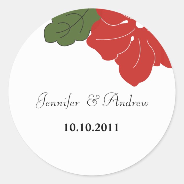 Redonda Pegatina de Boda floral roja de Hawaii (Anverso)