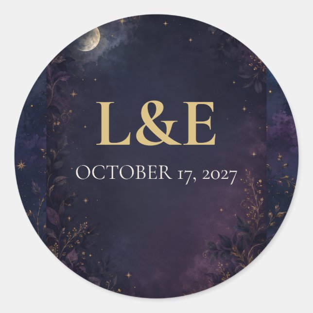 Redonda Pegatina de boda gótica celestial personalizada (Anverso)