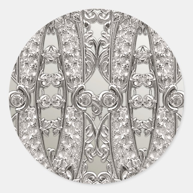 Redonda Pegatina de Boda moderno Ornate Silver (Anverso)