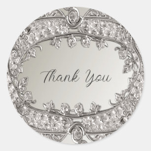 Redonda Pegatina de Boda moderno Ornate Silver