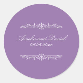 Redonda Pegatina de boda morada estilo Regencia