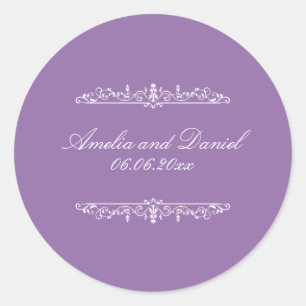 Redonda Pegatina de boda morada estilo Regencia