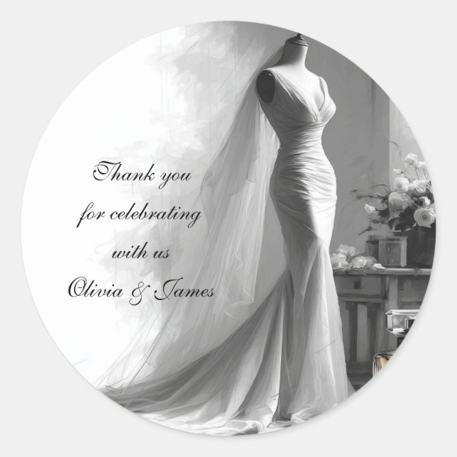 Redonda Pegatina de Boda Romantic Bridal Sketch - Perfume (Anverso)