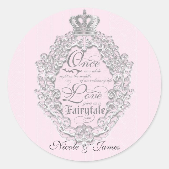 Redonda Pegatina de Boda rosado de la princesa de moda (Anverso)