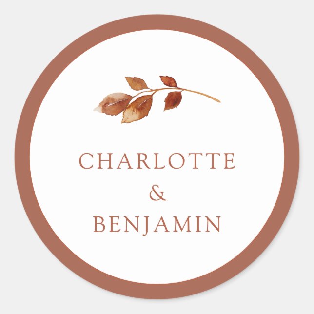 Redonda Pegatina de Boda Sencilla de Otoño (Anverso)