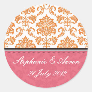 Redonda Pegatina de bodas de honeysuckle y Tangerine Damas