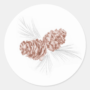Redonda Pegatina de bodas de invierno gris marrón de conos