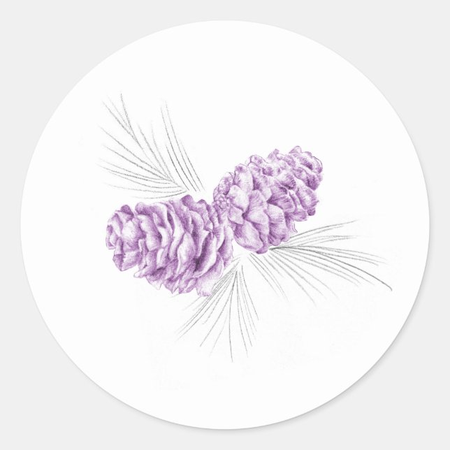 Redonda Pegatina de bodas de invierno gris pino (Anverso)