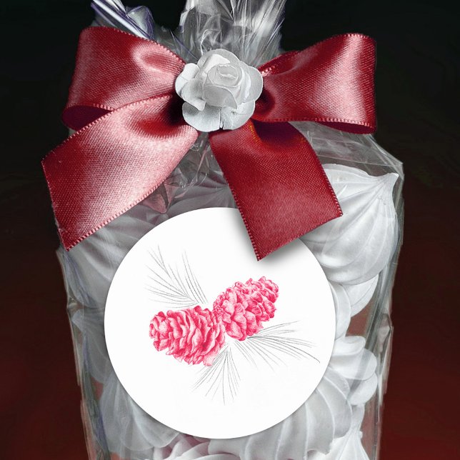 Redonda Pegatina de bodas de invierno gris y pino (Subido por el creador)