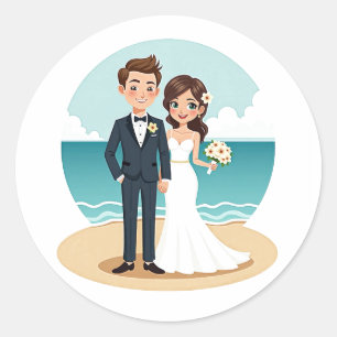 Redonda Pegatina de bodas de playa