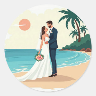 Redonda Pegatina de bodas de playa