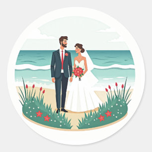 Redonda Pegatina de bodas de playa
