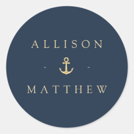 Redonda pegatina de bodas náuticos modernos