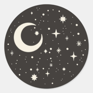 Redonda Pegatina de Boho Luna Celestial y estrellas
