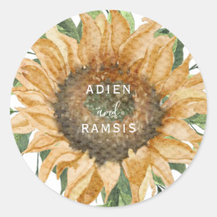 Redonda Pegatina de Boho Sunflower Rustic Wildflower Boda