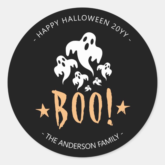Redonda Pegatina de boo de Halloween personalizado (Anverso)